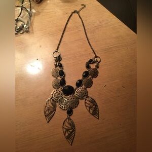 Silver & Black Leaf Layered Necklace